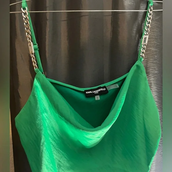 KARL LAGERFELD PARIS Green Solid Cowl Neck Sleeveless - Picture 2 of 5